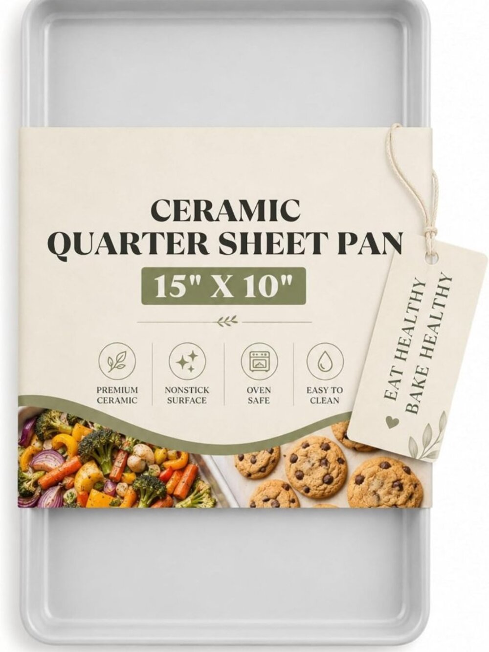 Nonstick Ceramic Baking Sheet 15"x10" - Heavy Duty Oven Safe Pan for Cookies